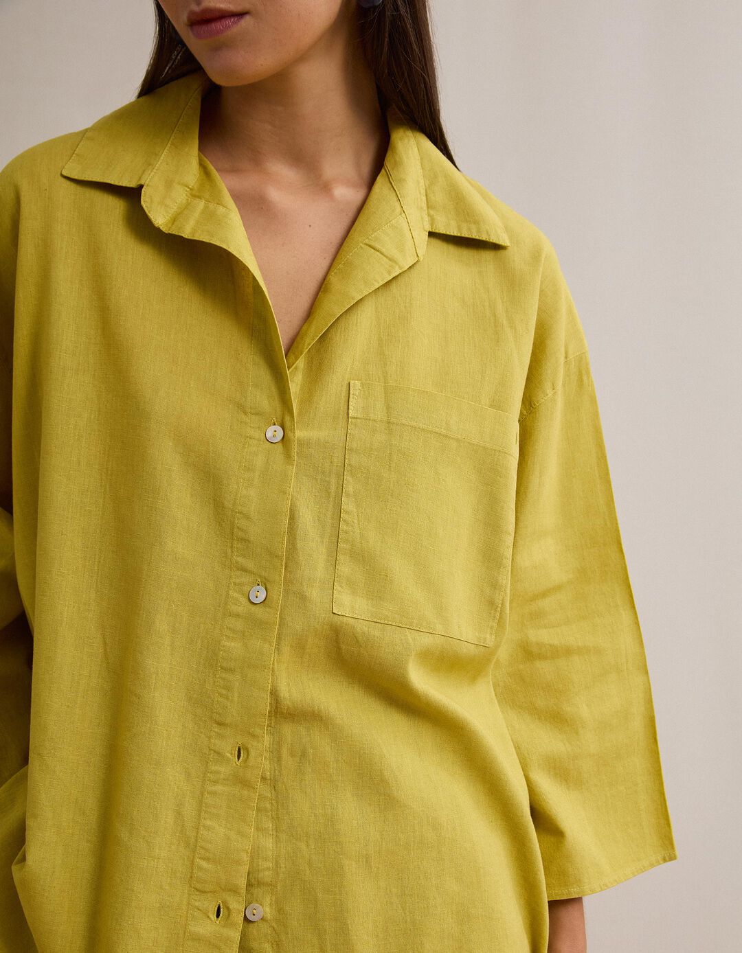 Blusa com Linho, Mulher, Amarelo