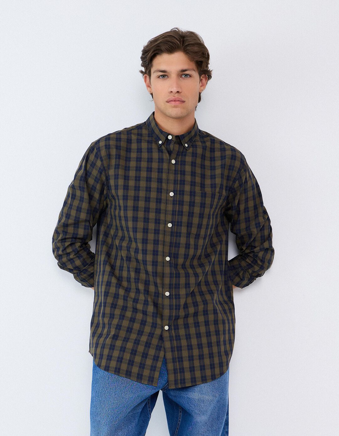 Camisa De Popelina, Homem, Verde Escuro