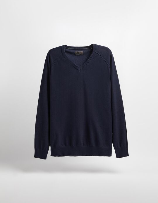 Comprar Online Camisola de Malha Decote em V, Homem, Azul Escuro