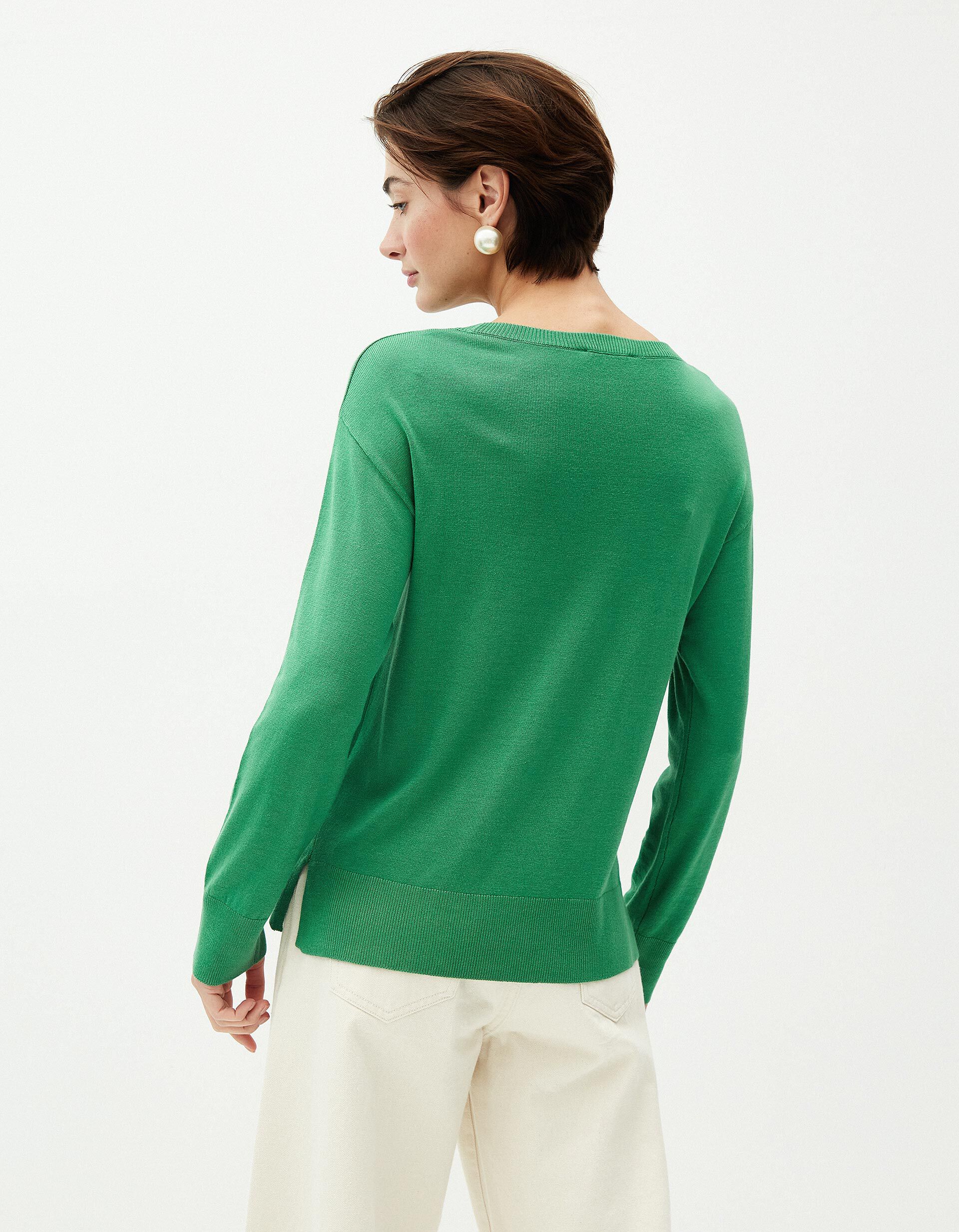 Comprar Online Camisola de Malha Decote Redondo, Mulher, Verde