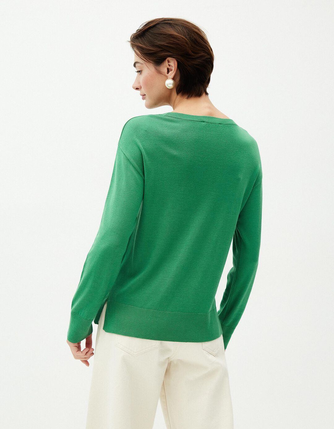 Camisola de Malha Decote Redondo, Mulher, Verde