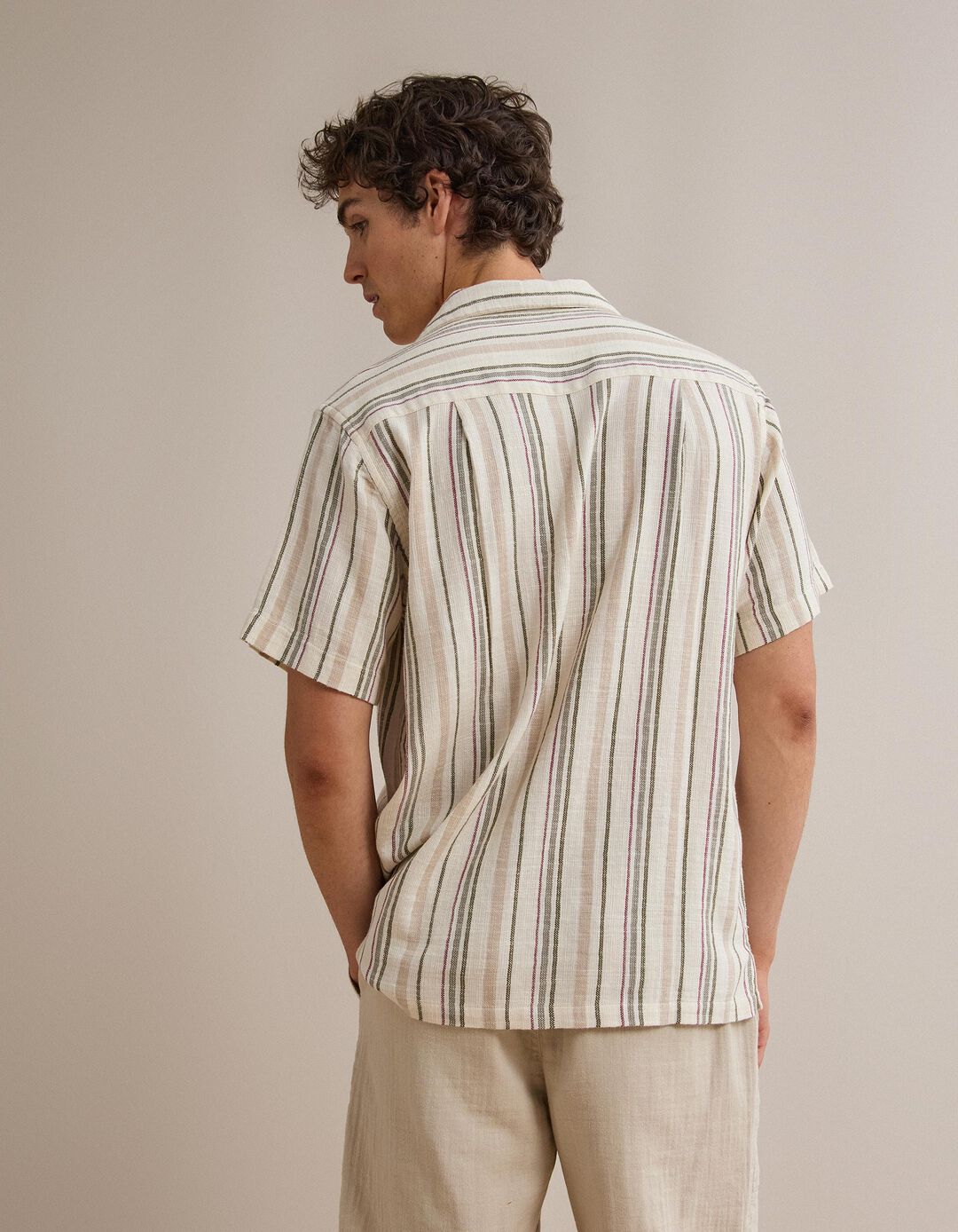 Camisa Riscas, Homem, Bege