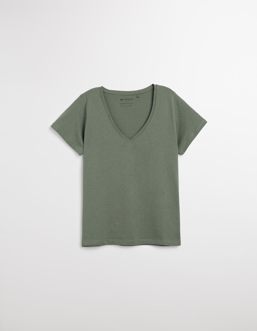 T-shirt Decote em V, Mulher, Verde Escuro