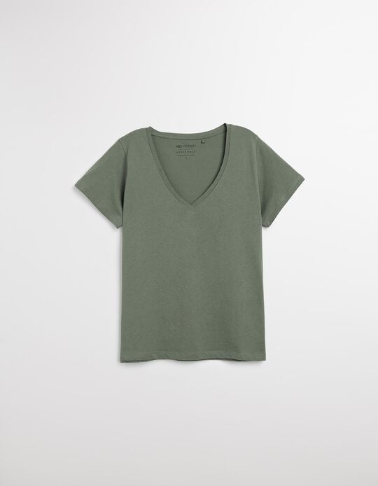 Comprar Online T-shirt Decote em V, Mulher, Verde Escuro
