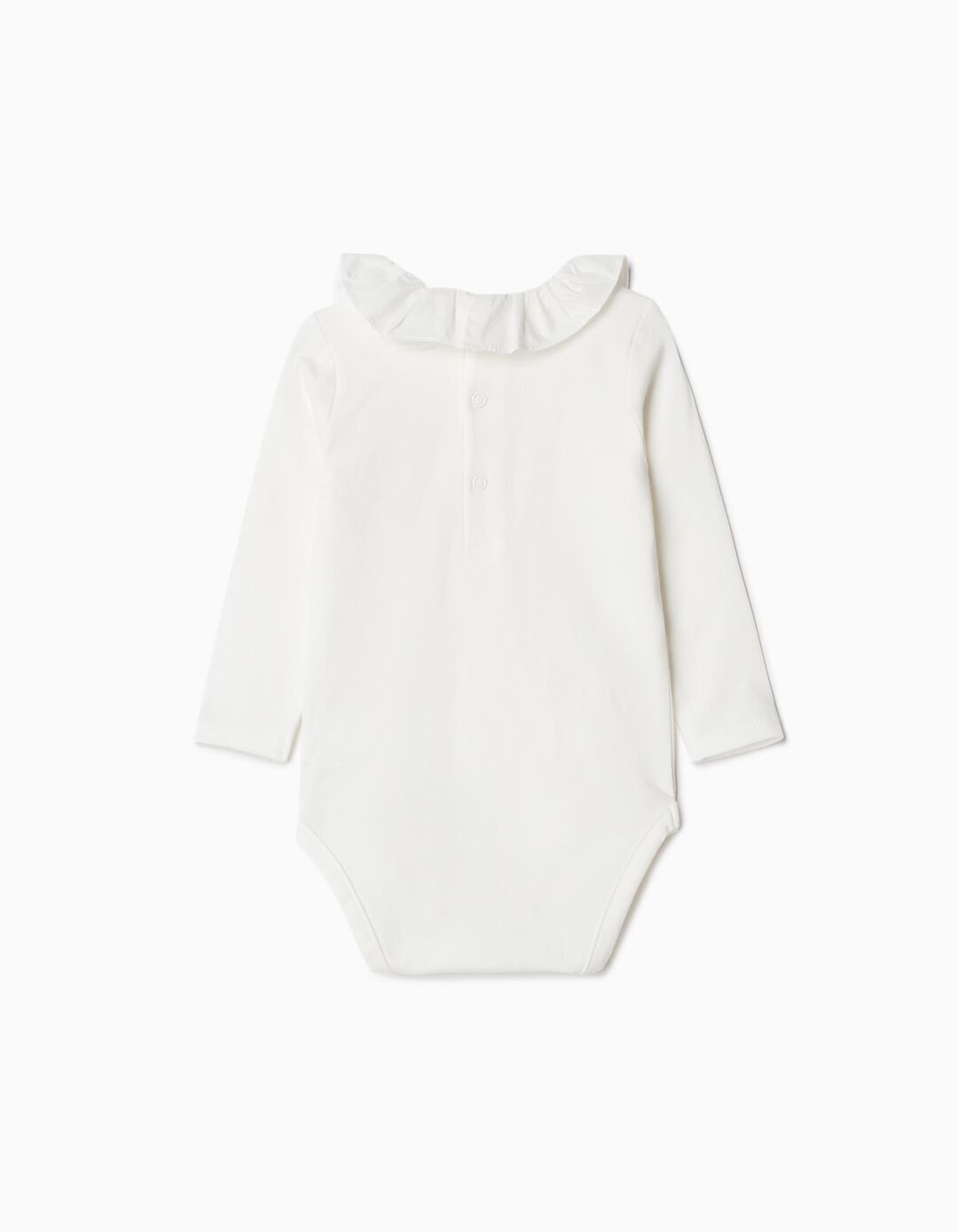 Body de Manga Comprida Gola Folho, Recém-nascido, Branco