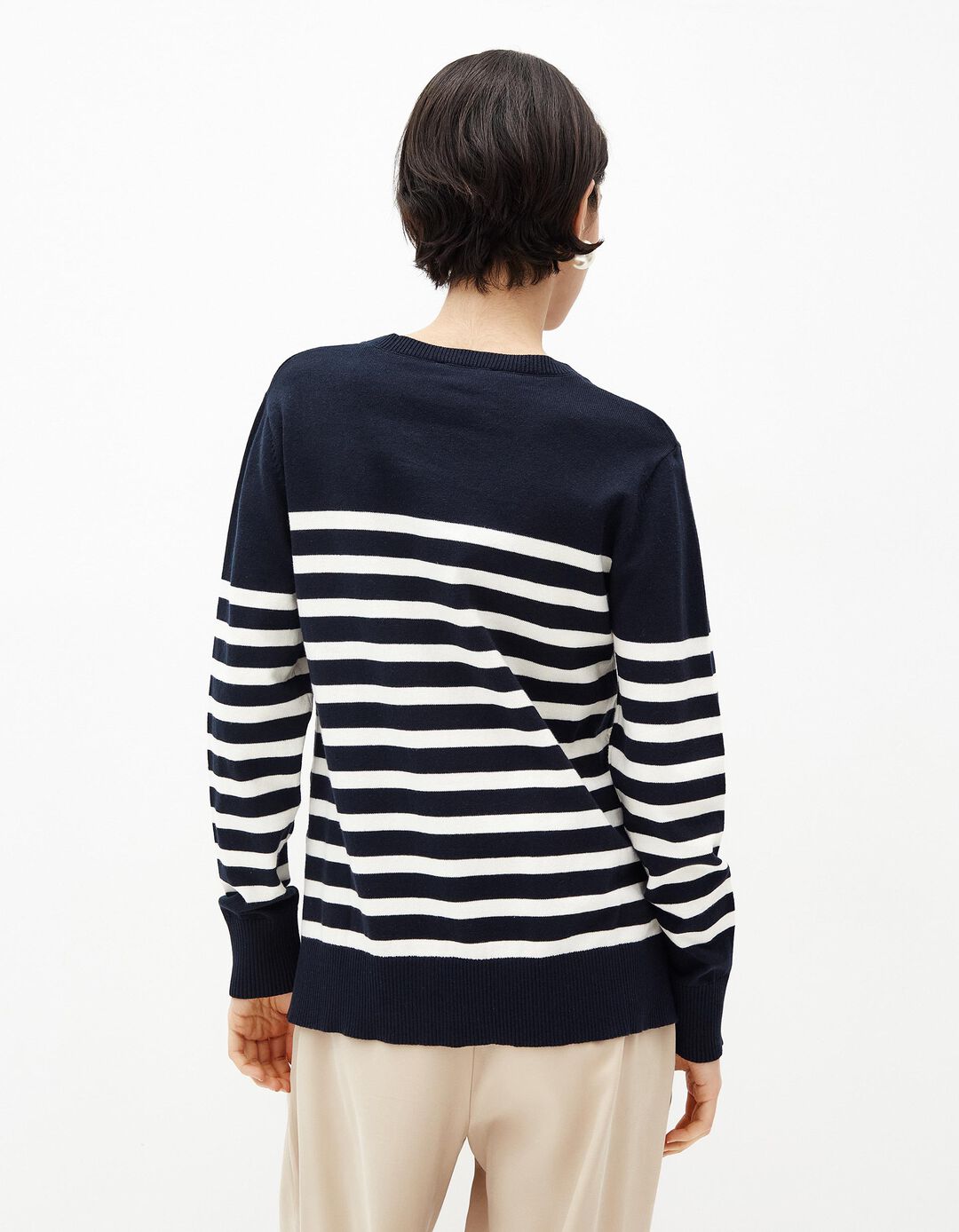 Camisola Malha Riscas, Mulher, Azul Escuro