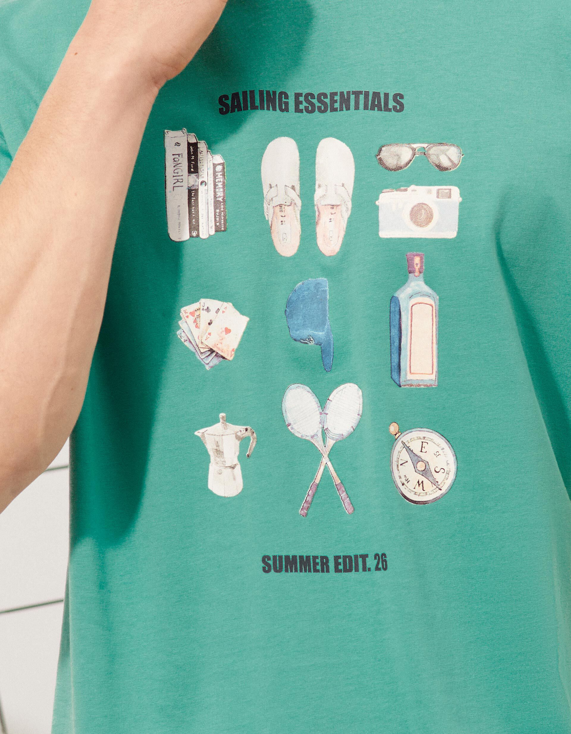Comprar Online T-shirt Estampada, Homem, Verde Claro 