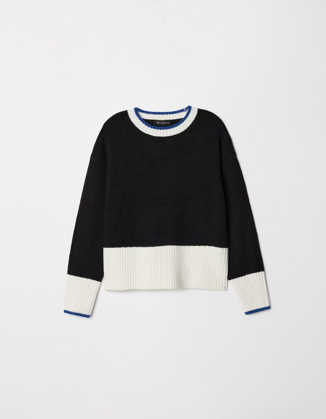 Camisola de Malha Blocos de Cor Mistura de Lã, Mulher, Preto