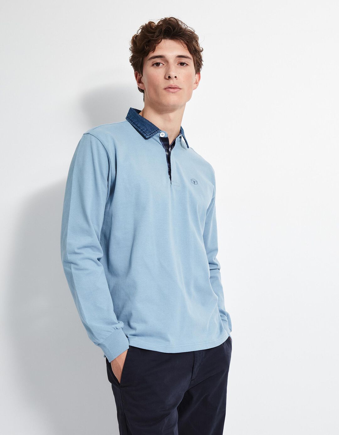 Polo de Manga Comprida Gola Ganga, Homem, Azul Claro