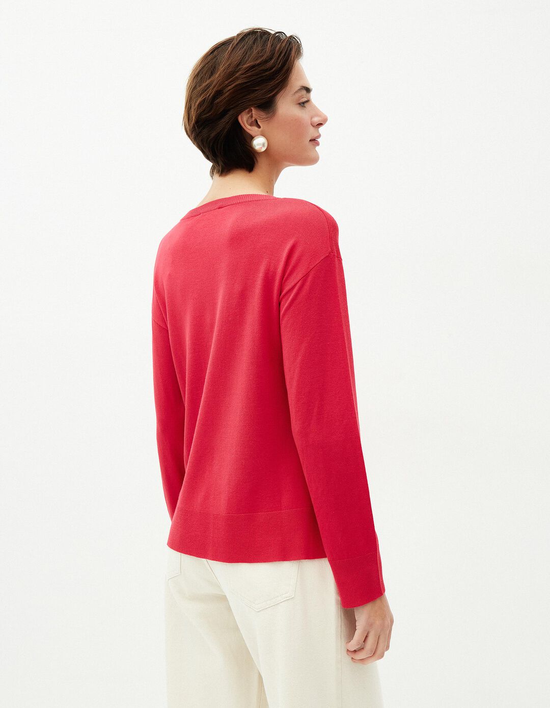 Camisola de Malha Decote Redondo, Mulher, Rosa