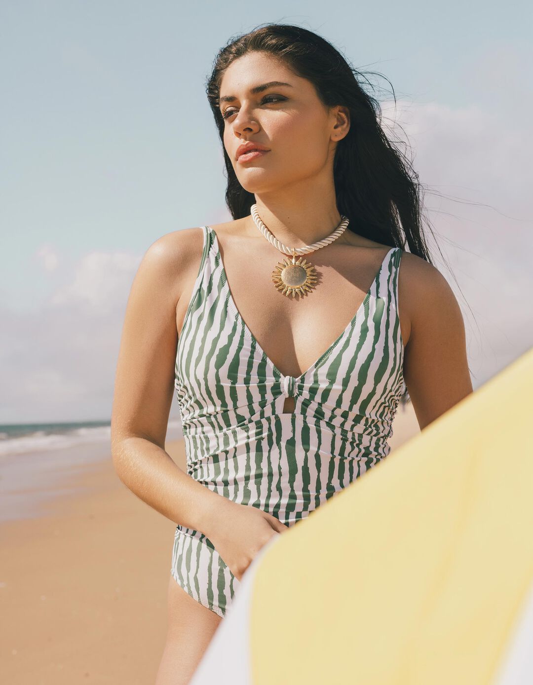 Fato de Banho Riscas, Mulher, Verde