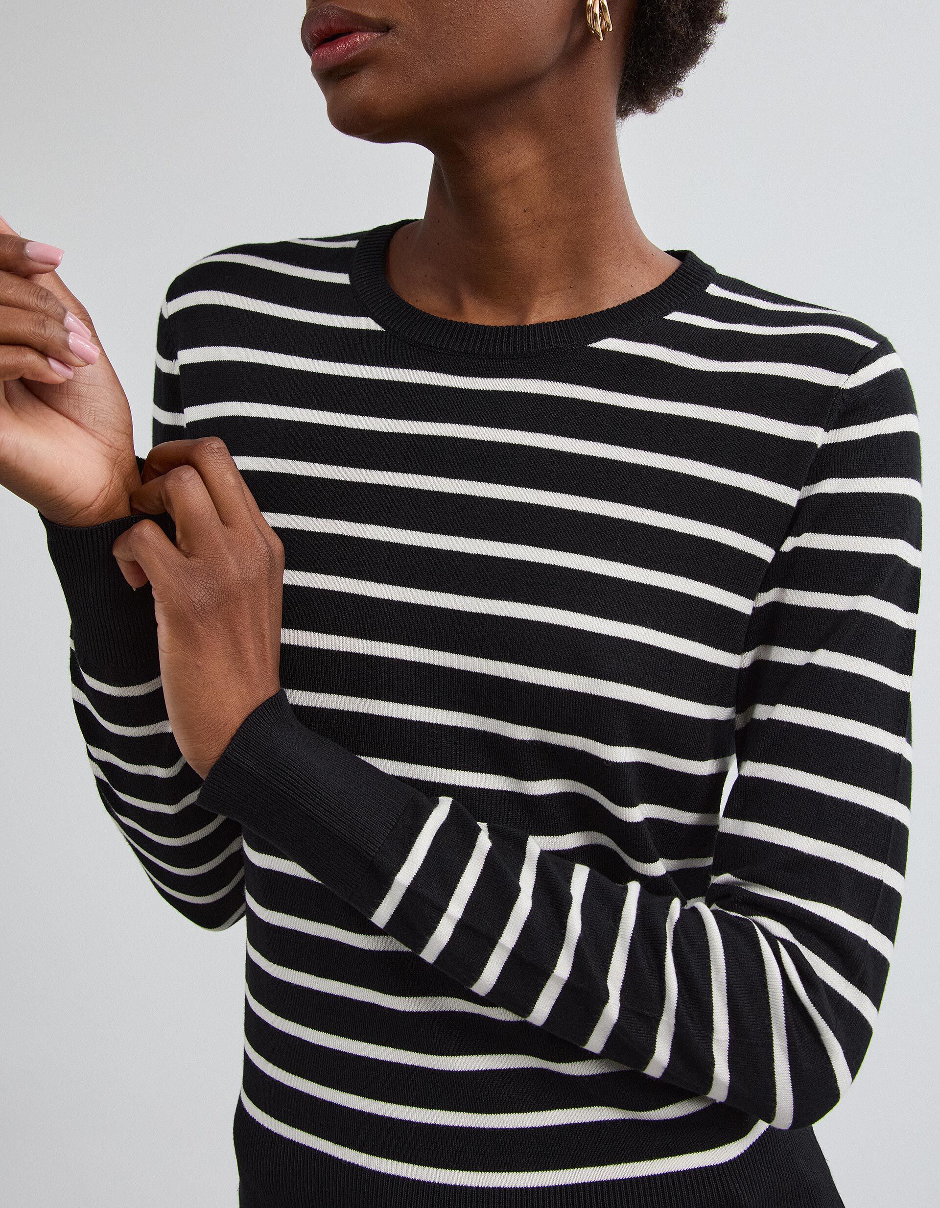 Comprar Online Camisola De Manga Comprida &Agrave;s Riscas, Mulher, Preto