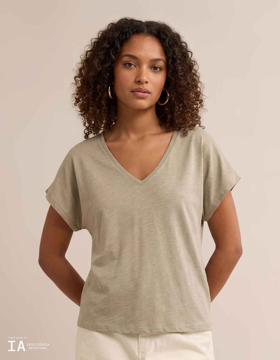 T-shirt, Mulher, Bege