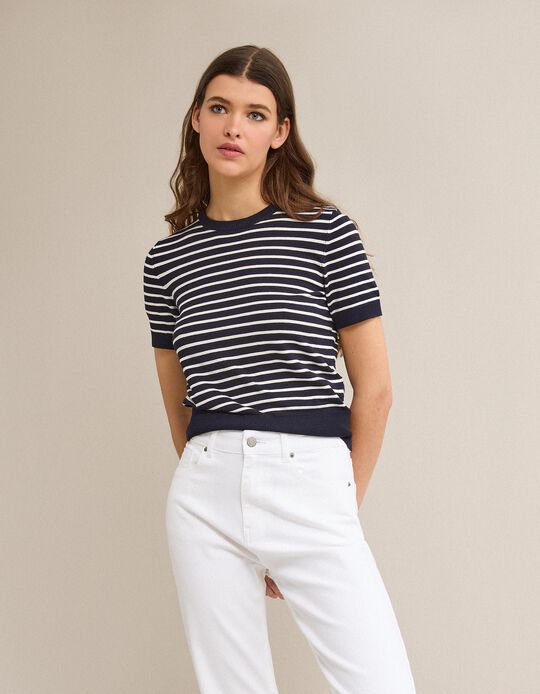 Comprar Online Camisola de Malha Riscas, Mulher, Azul Escuro