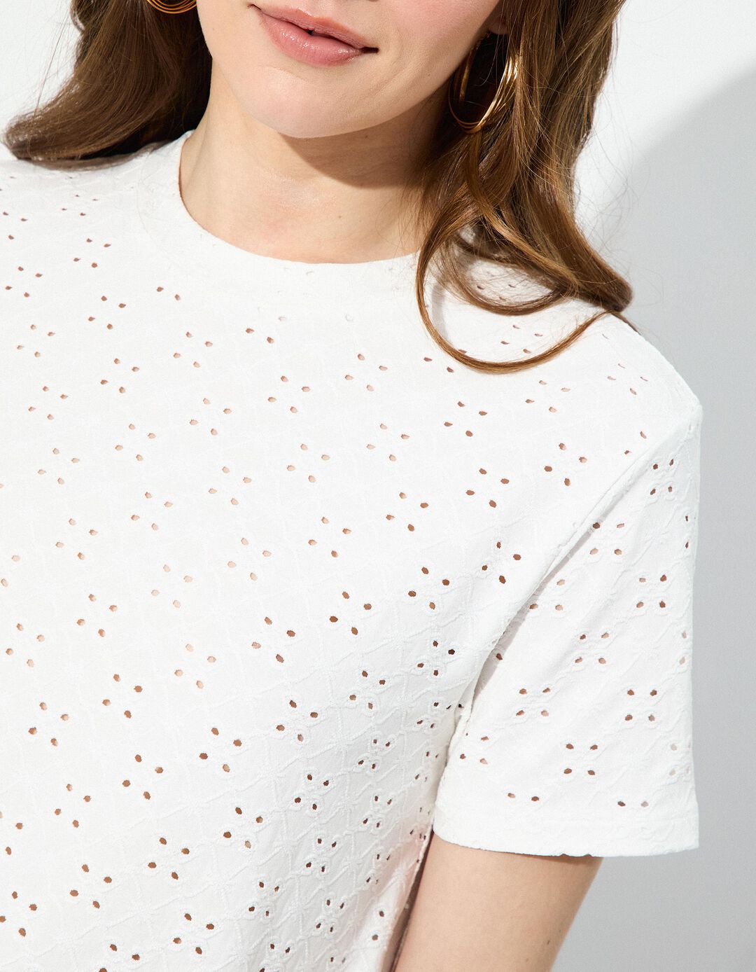 T-shirt com Bordados, Mulher, Branco 