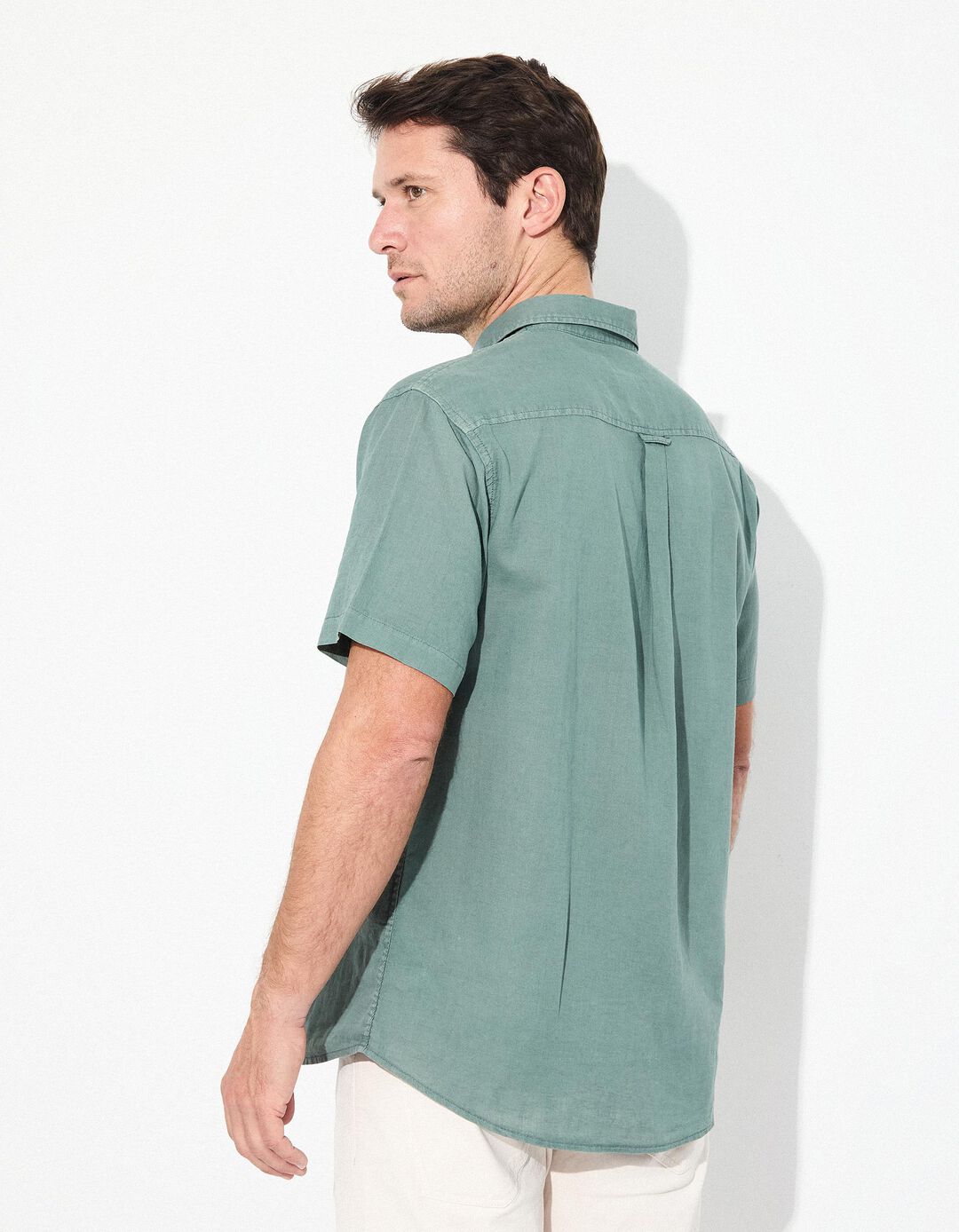 Camisa com Linho, Homem, Verde Escuro