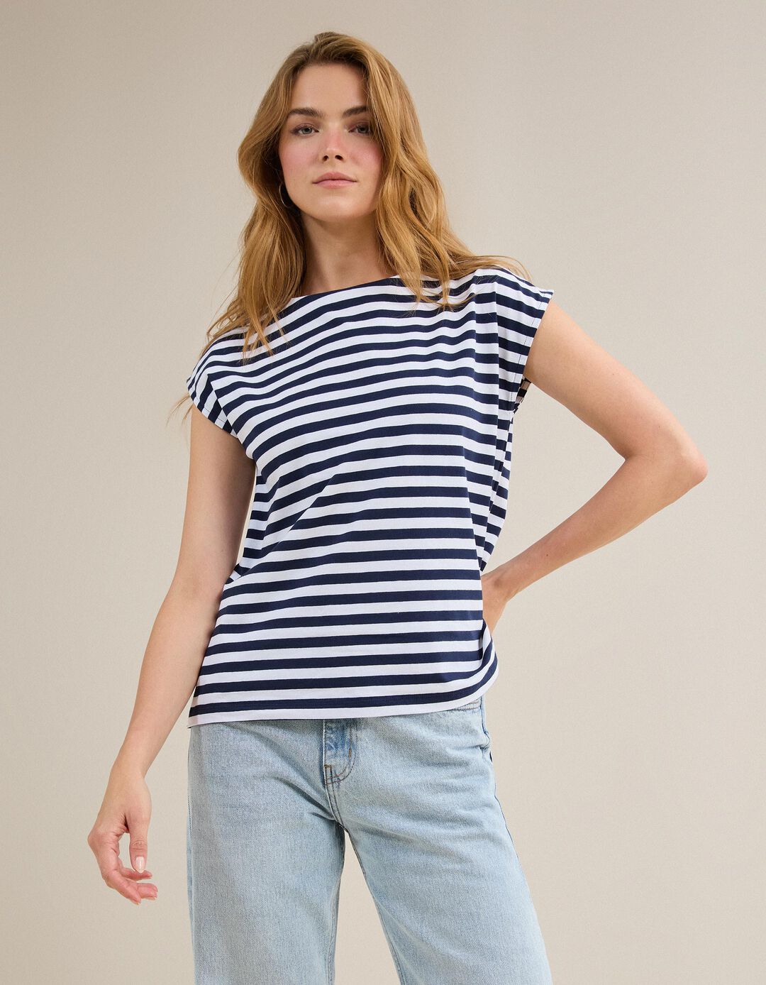 T-shirt Riscas, Mulher, Azul Escuro