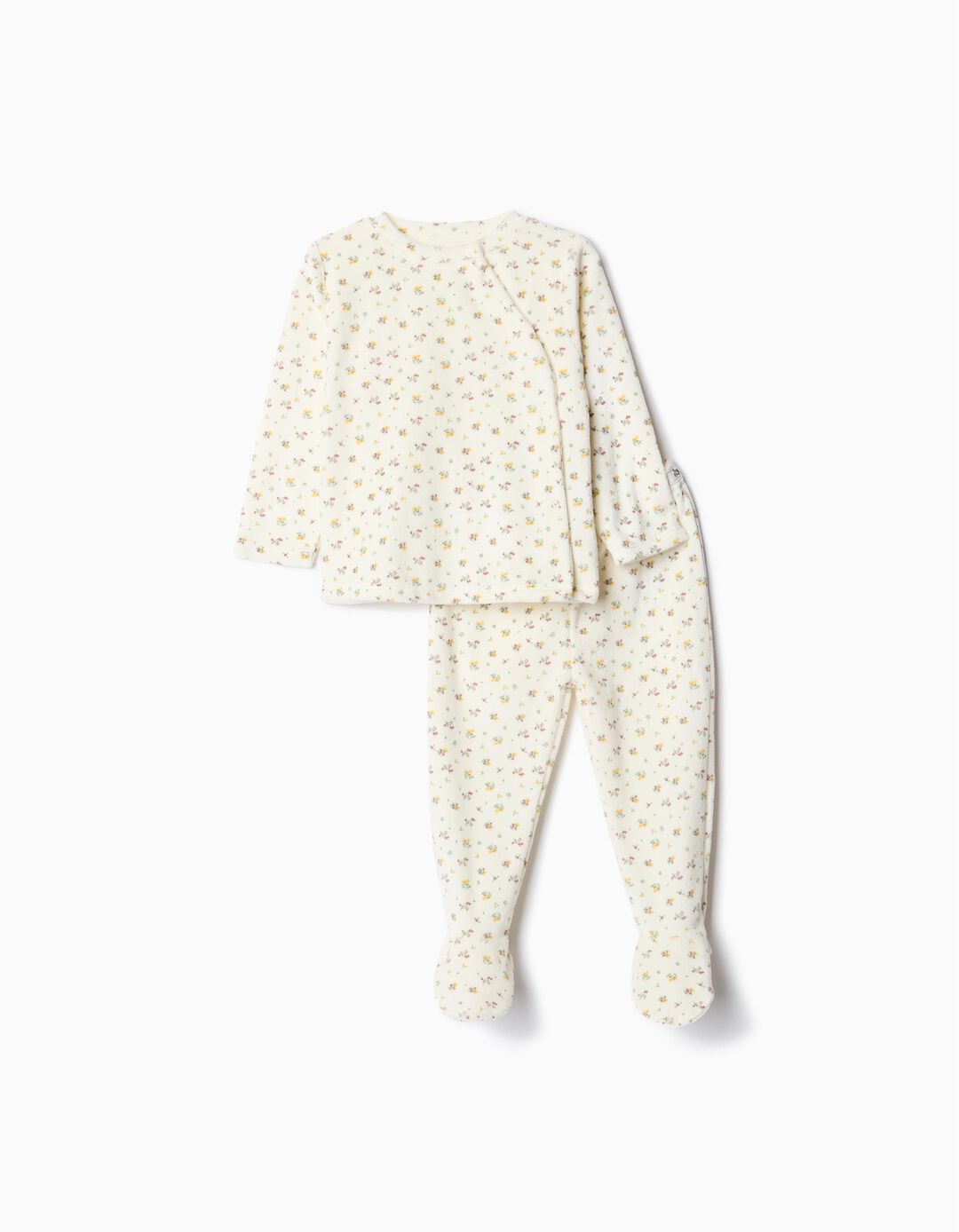 Pijama Aveludado Estampado, Bebé, Bege Claro
