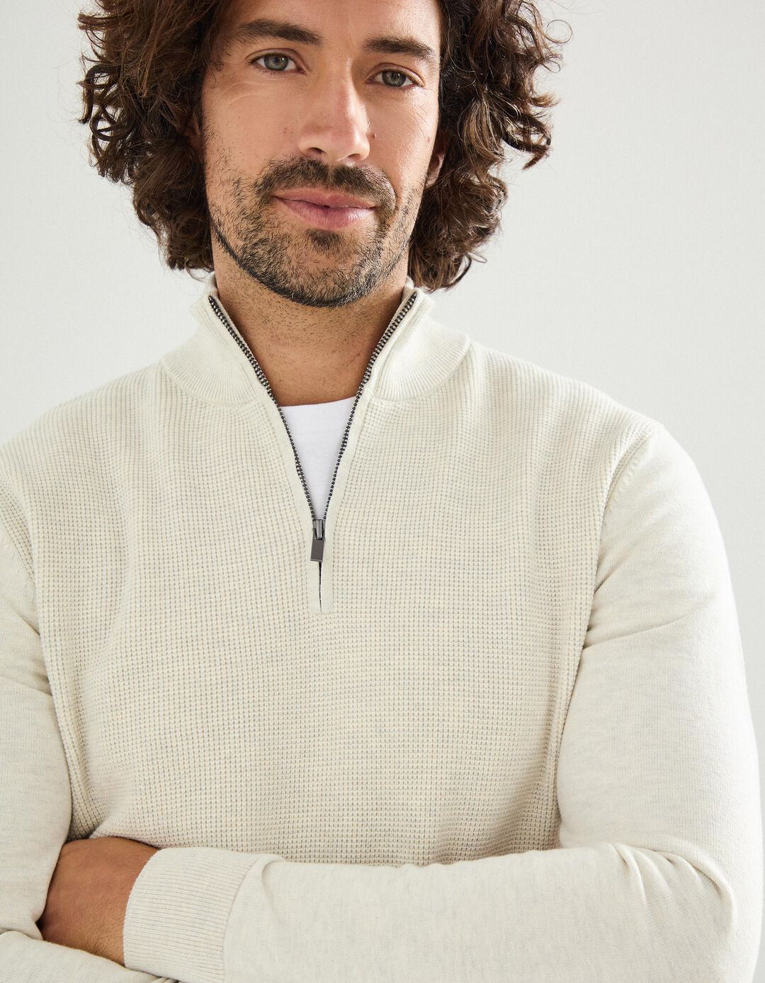 Camisola com Fecho, Homem, Bege
