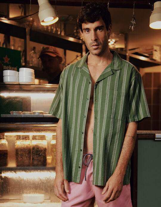 Comprar Online Camisa Resort com Linho, Homem, Verde Escuro