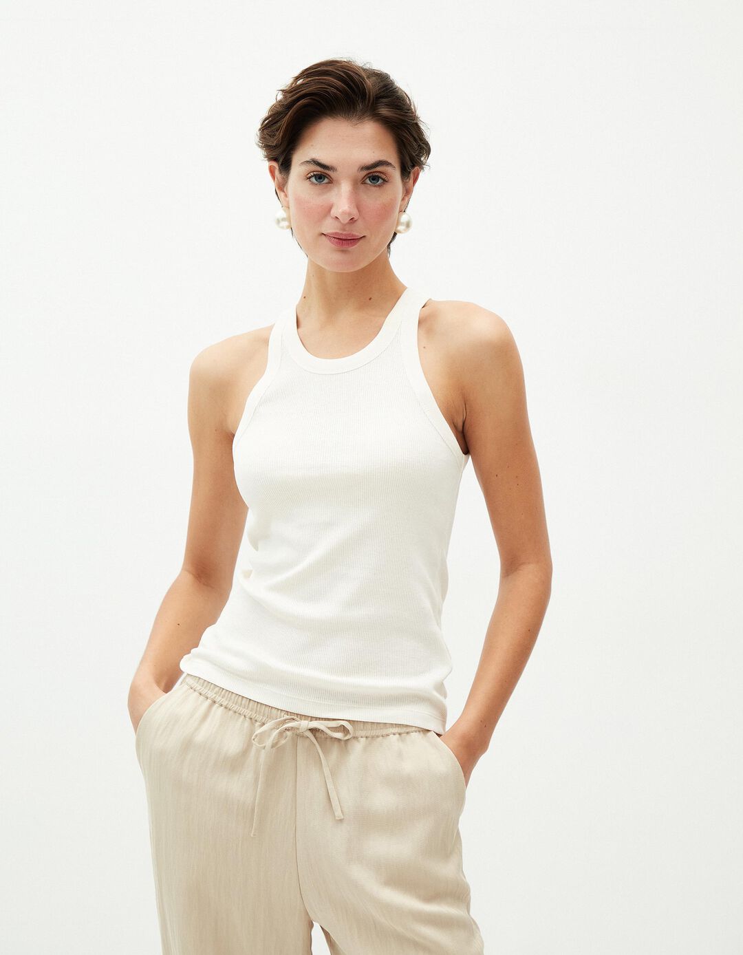 Tank Top Canelado, Mulher, Bege Claro