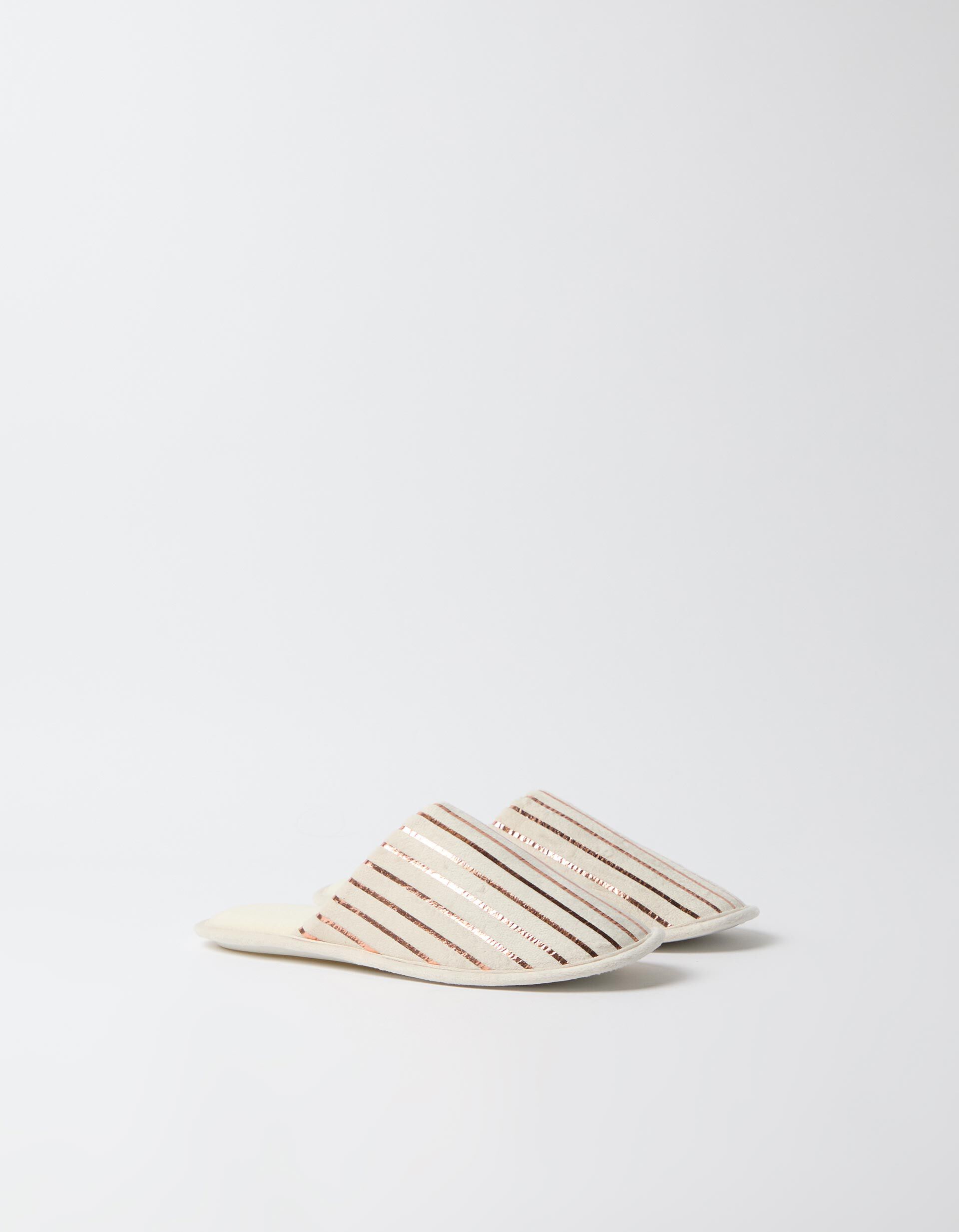 Comprar Online Chinelos De Quarto &Agrave;s Riscas, Mulher, Bege