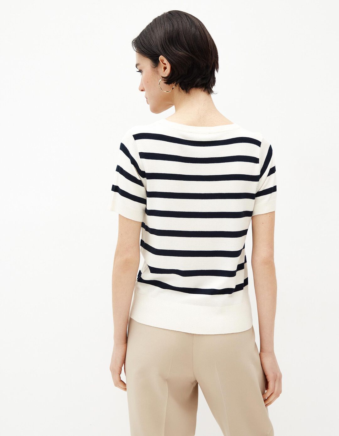 T-shirt de Malha Fina, Mulher, Bege Claro