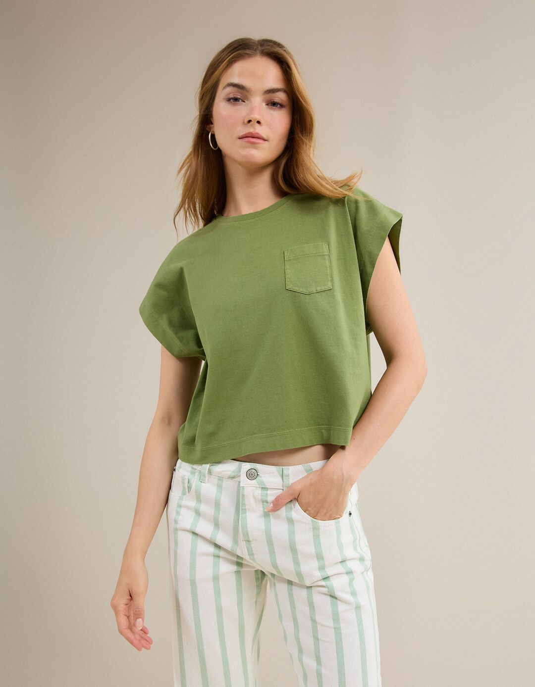 T-shirt Com Bolso, Mulher, Verde