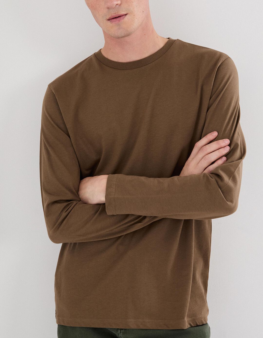 T-shirt de Manga Comprida, Homem, Castanho