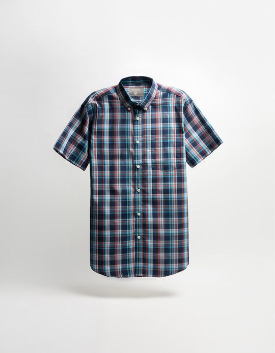 Comprar Online Camisa de Manga Curta Riscas, Homem, Azul Escuro