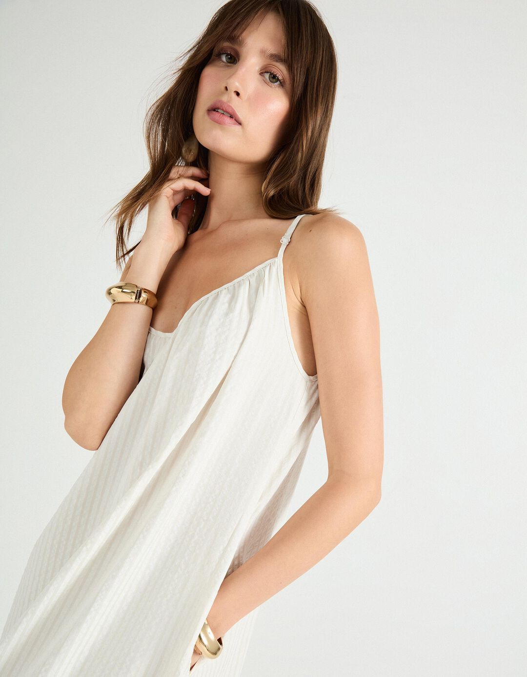 Vestido de Riscas, Mulher, Cru