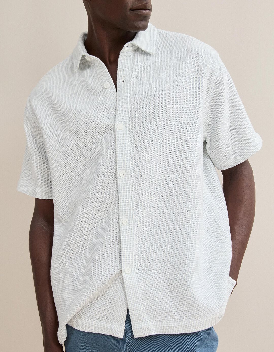 Camisa &Agrave;s Riscas, Homem, Azul Escuro