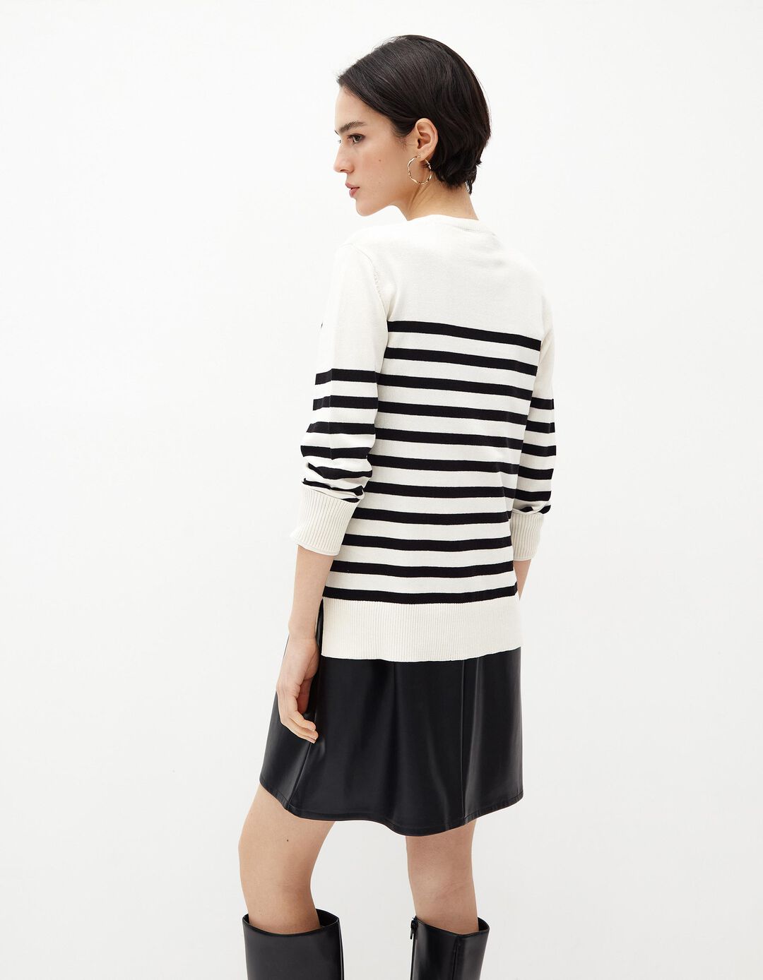Camisola Riscas de Malha Fina, Mulher, Bege Claro