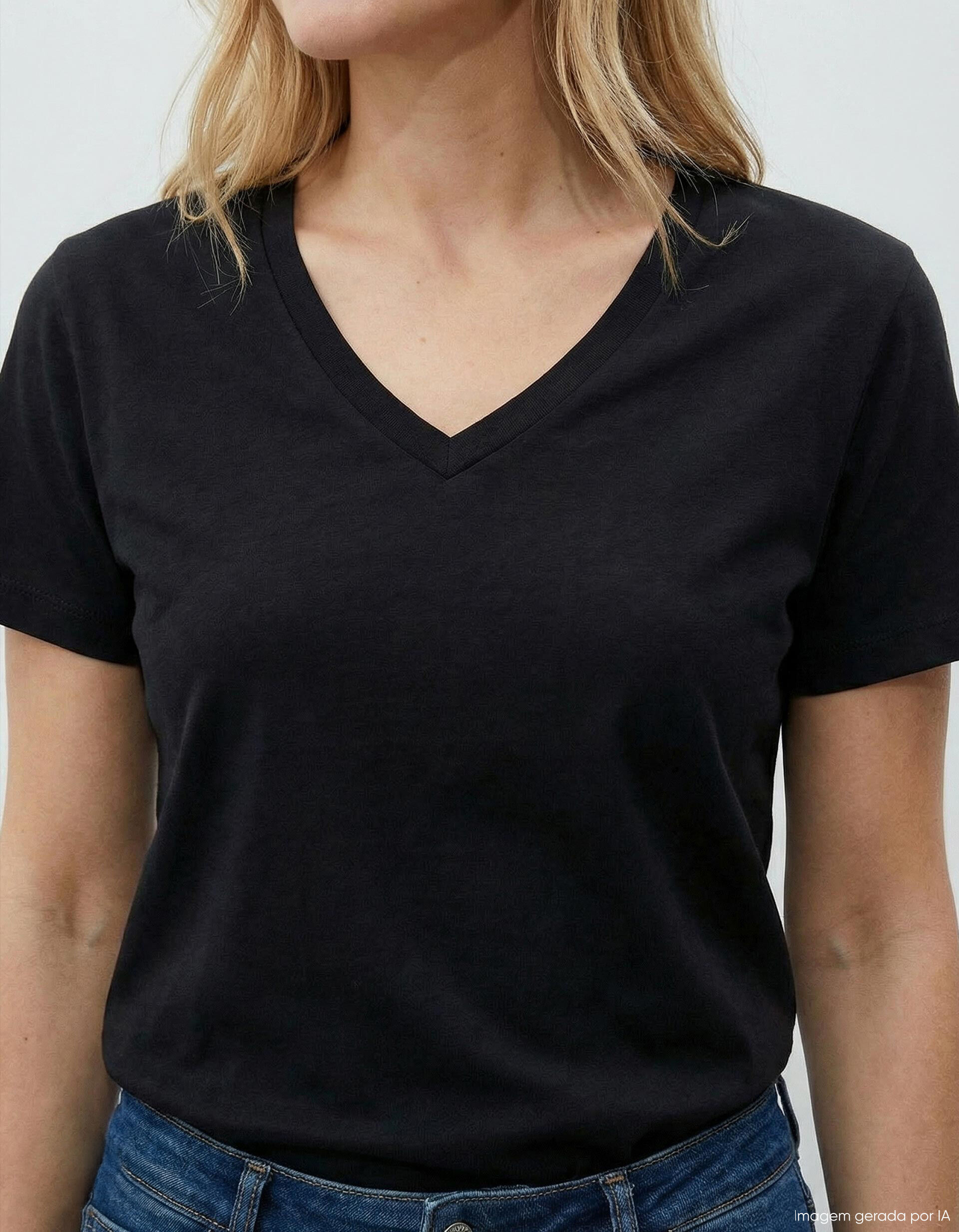 Comprar Online T-shirt Decote em V, Mulher, Preto