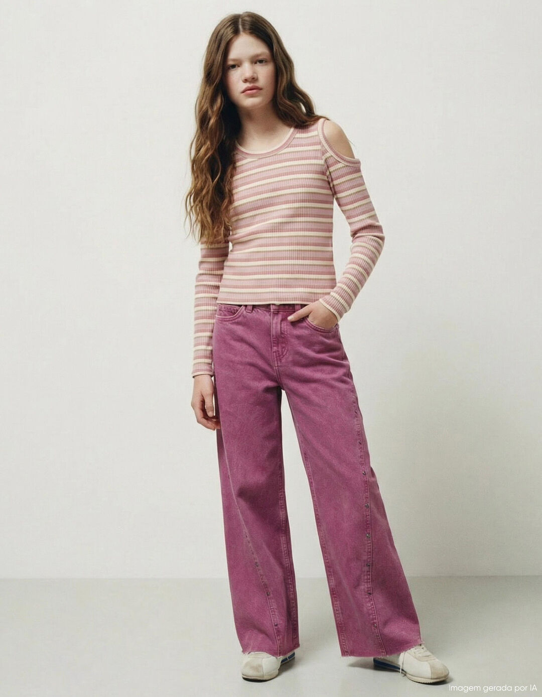 Cal&ccedil;as de Ganga 'Wide Leg', Menina, Rosa Escuro