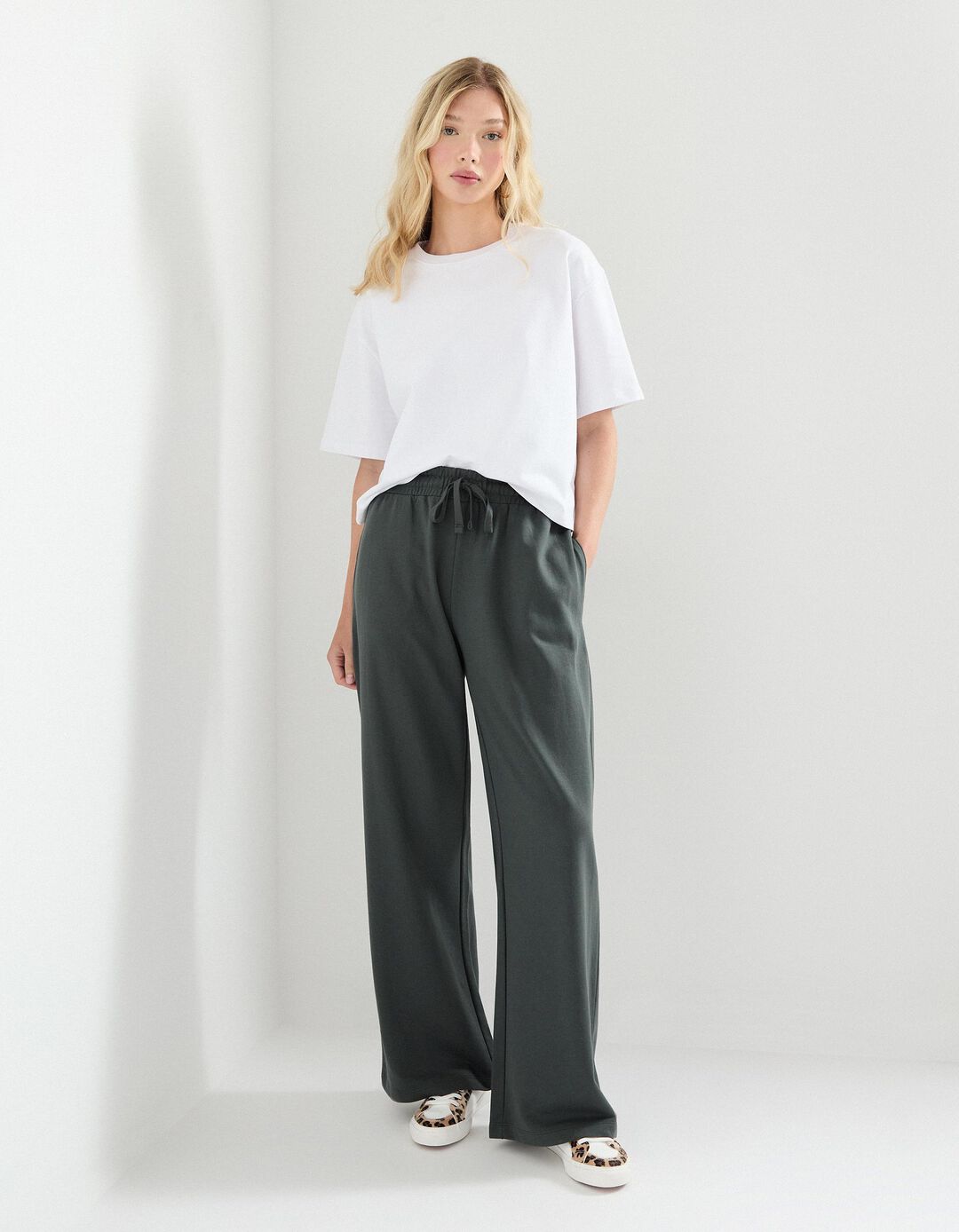 Calças Joggers Wide Leg, Mulher, Cinzento Escuro