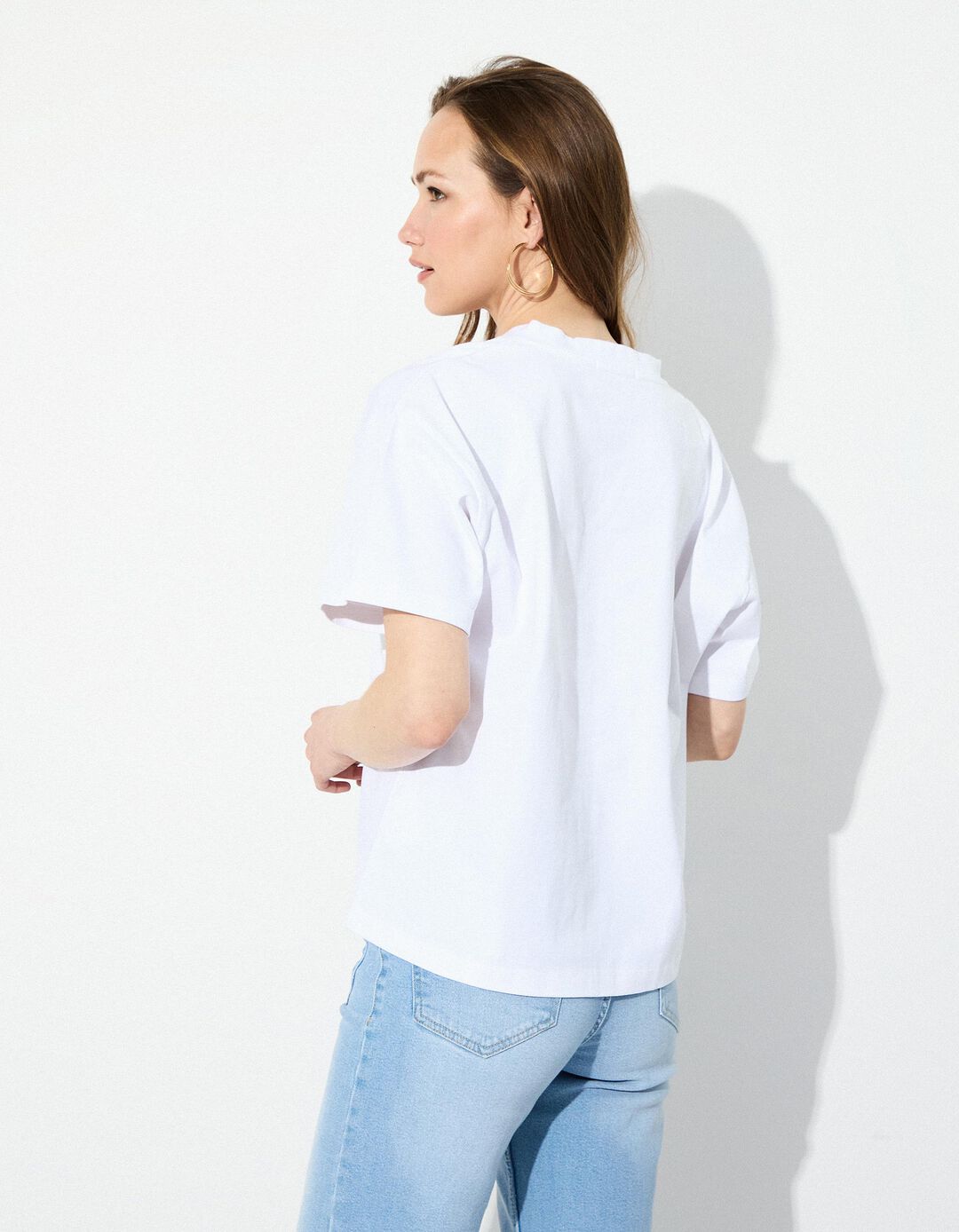 T-shirt Decote em V, Mulher, Branco
