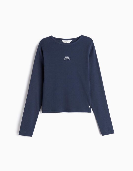 Comprar Online T-shirt Manga Comprida Canelada, Menina, Azul Escuro