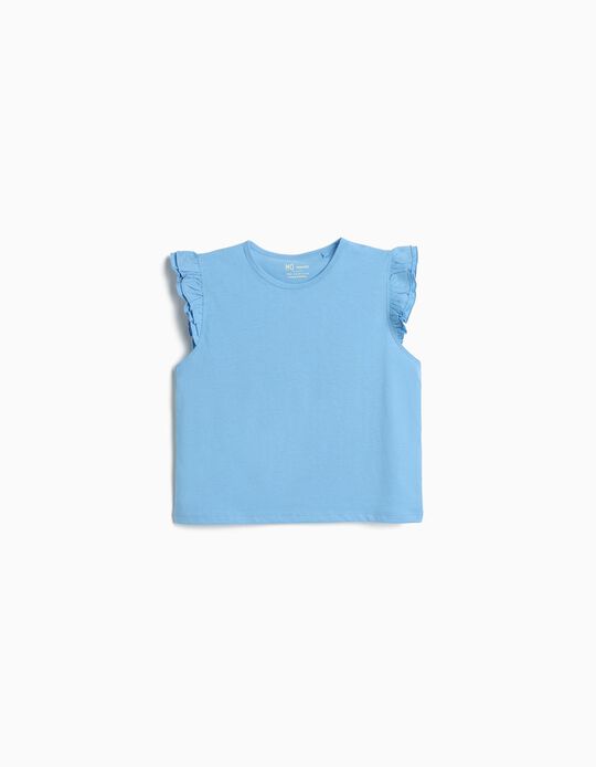 Comprar Online T-shirt Folhos, Menina, Azul Claro