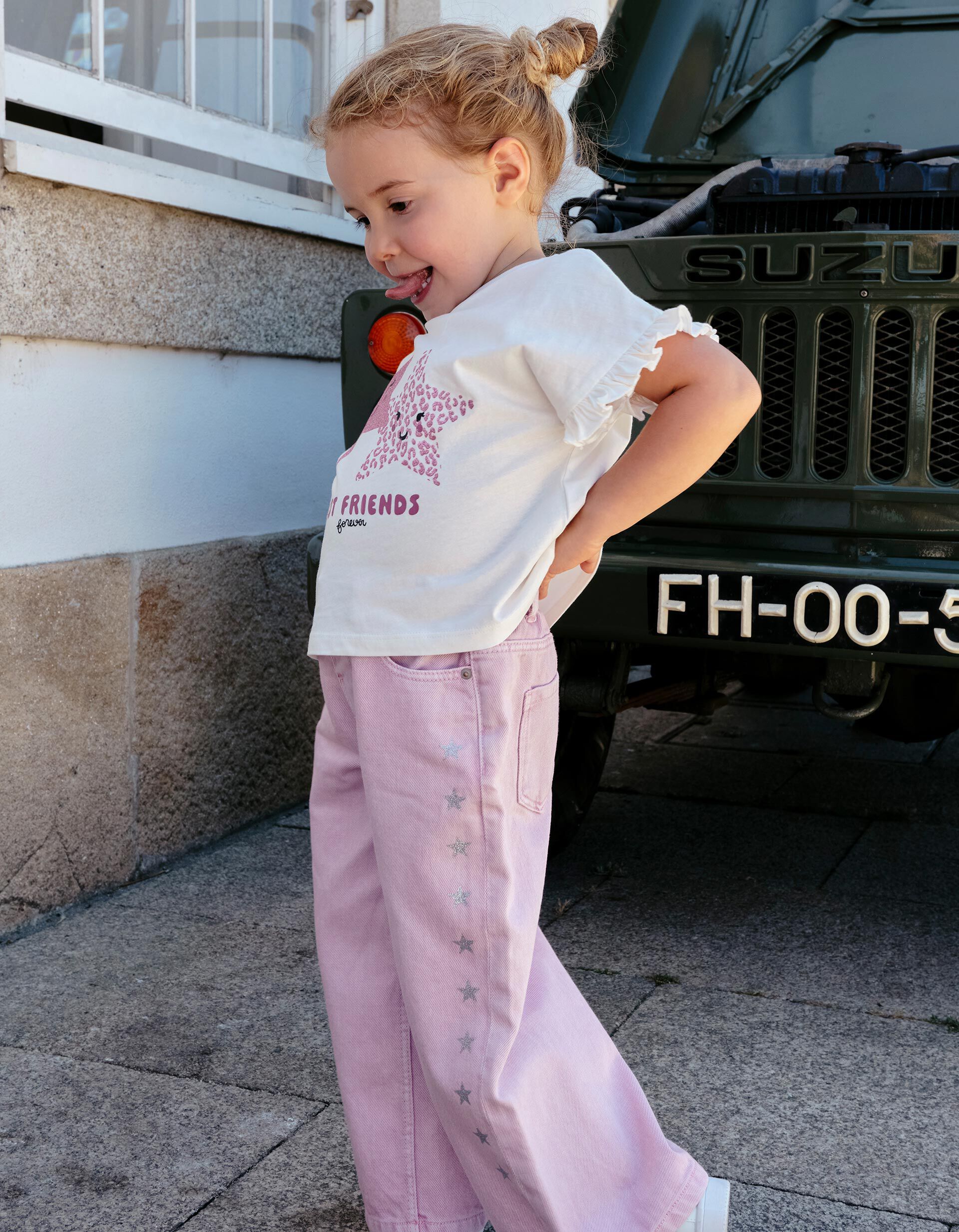 Comprar Online Cal&ccedil;as Wide Leg, Menina, Rosa Claro