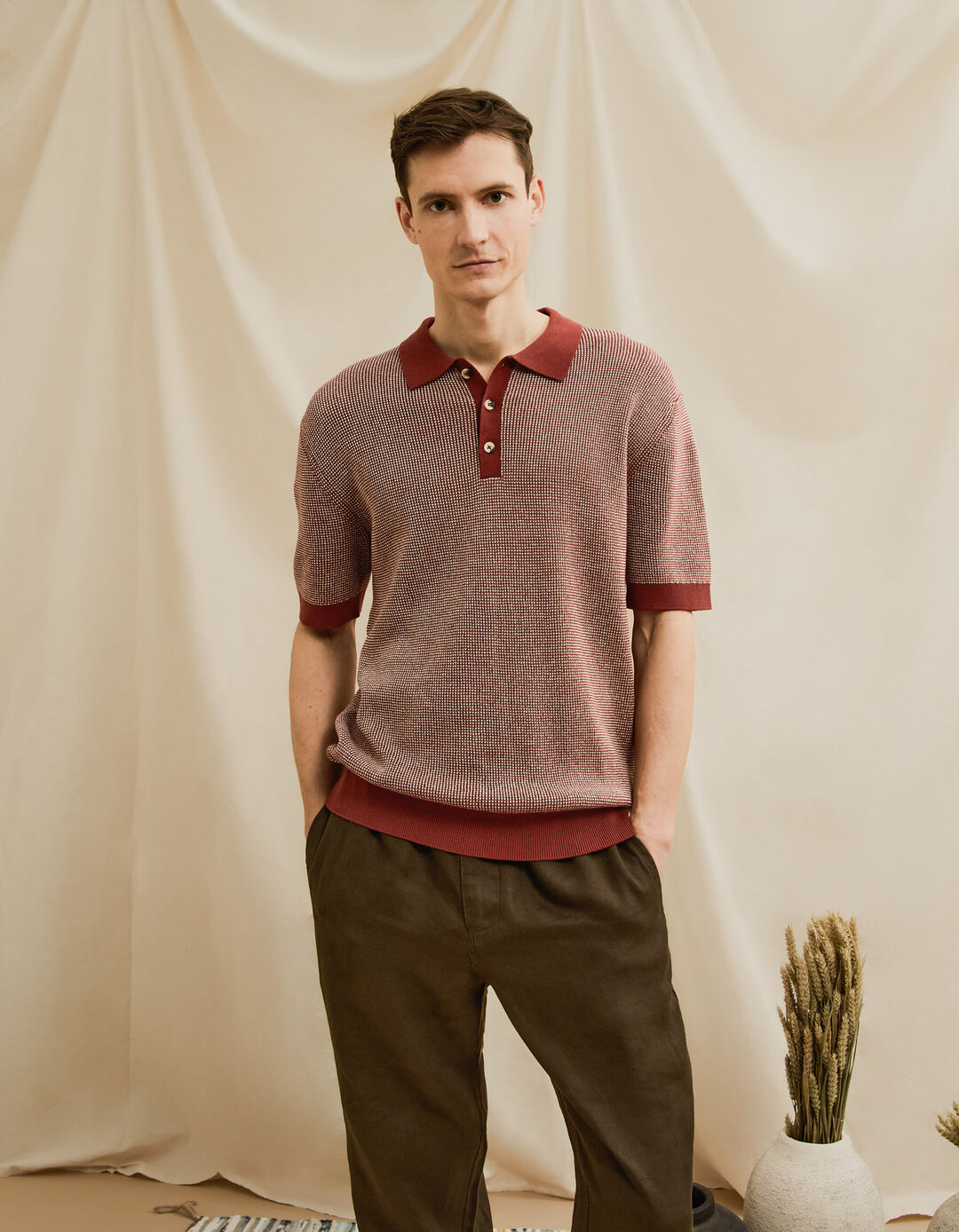 Polo Waffle, Homem, Vermelho Escuro