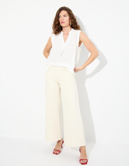Comprar Online Blusa Decote em V, Mulher, Bege Claro 