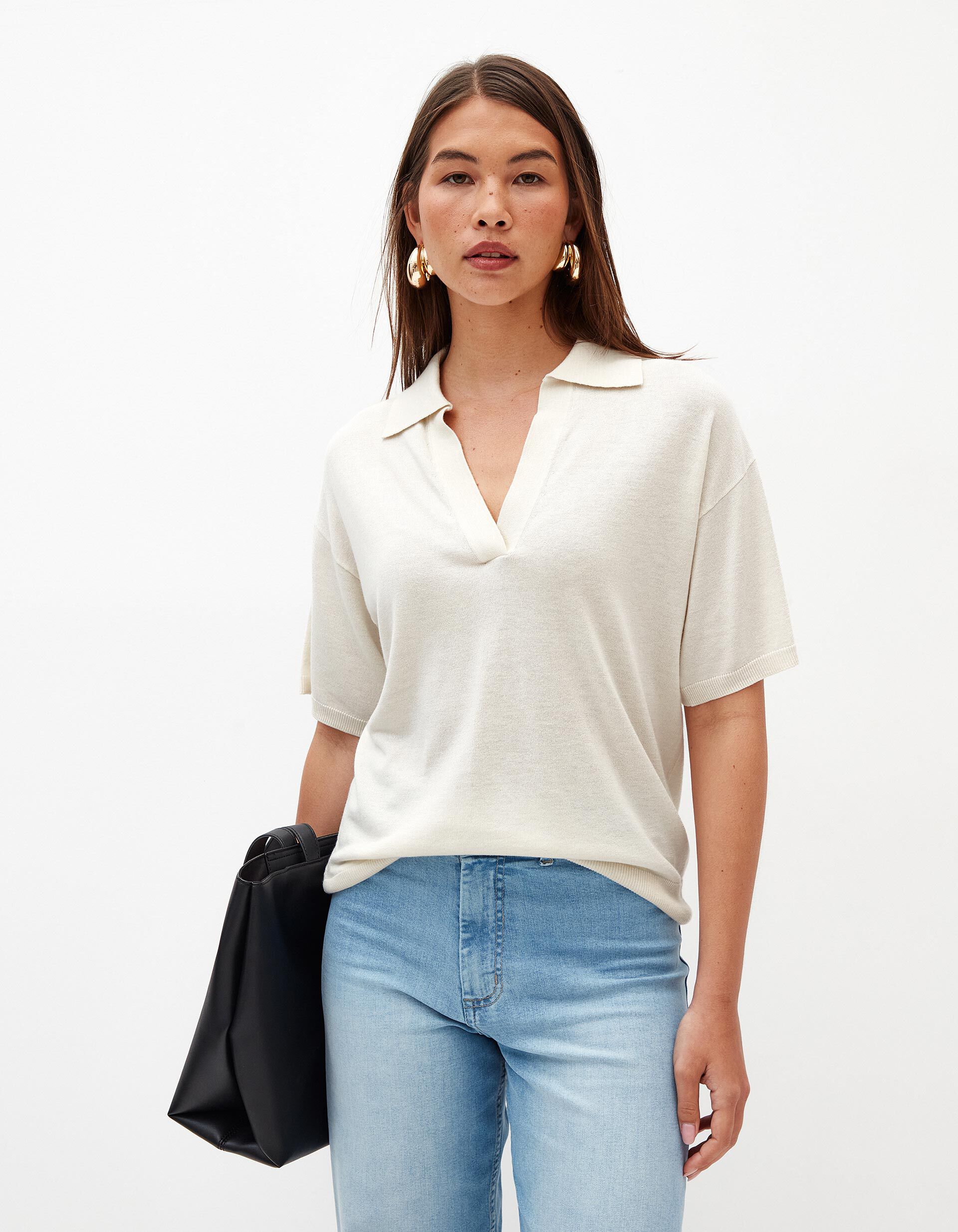 Comprar Online Camisola Polo de Manga Curta, Mulher, Bege Claro