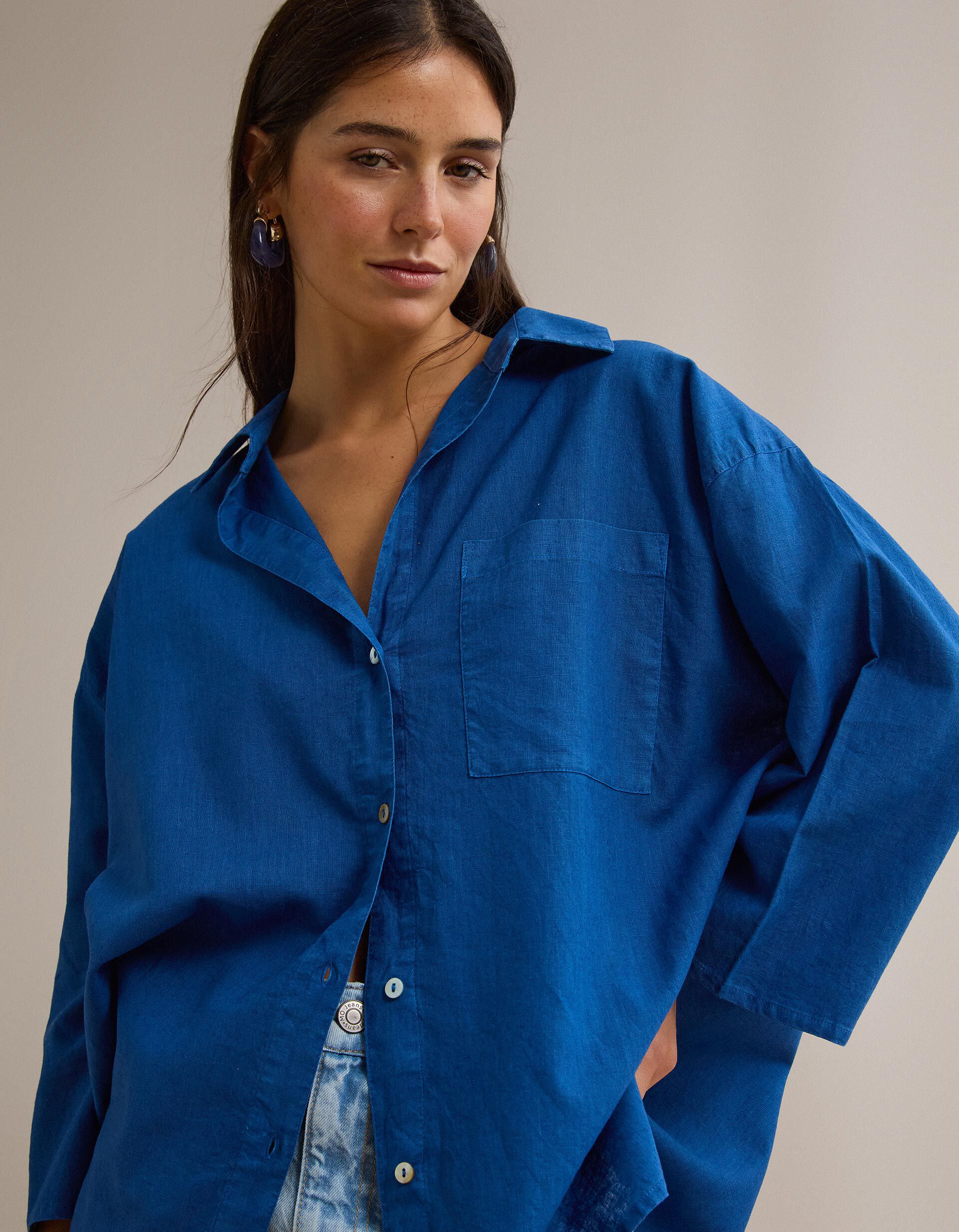 Comprar Online Blusa com Linho, Mulher, Azul 