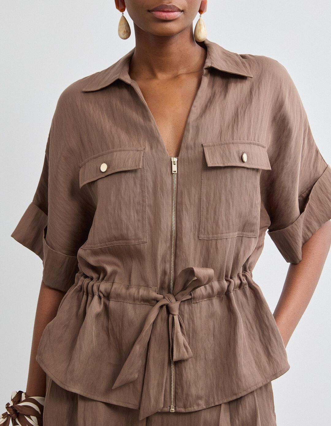 Camisa com Liocel, Mulher, Castanho