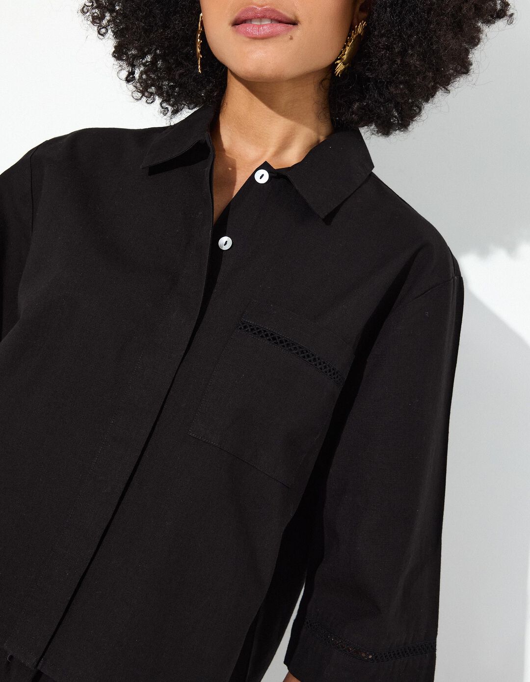 Camisa Curta, Mulher, Preto 