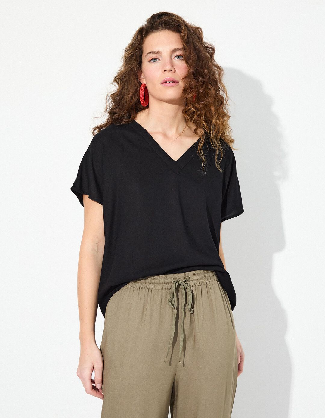 Blusa Decote em V, Mulher, Preto 
