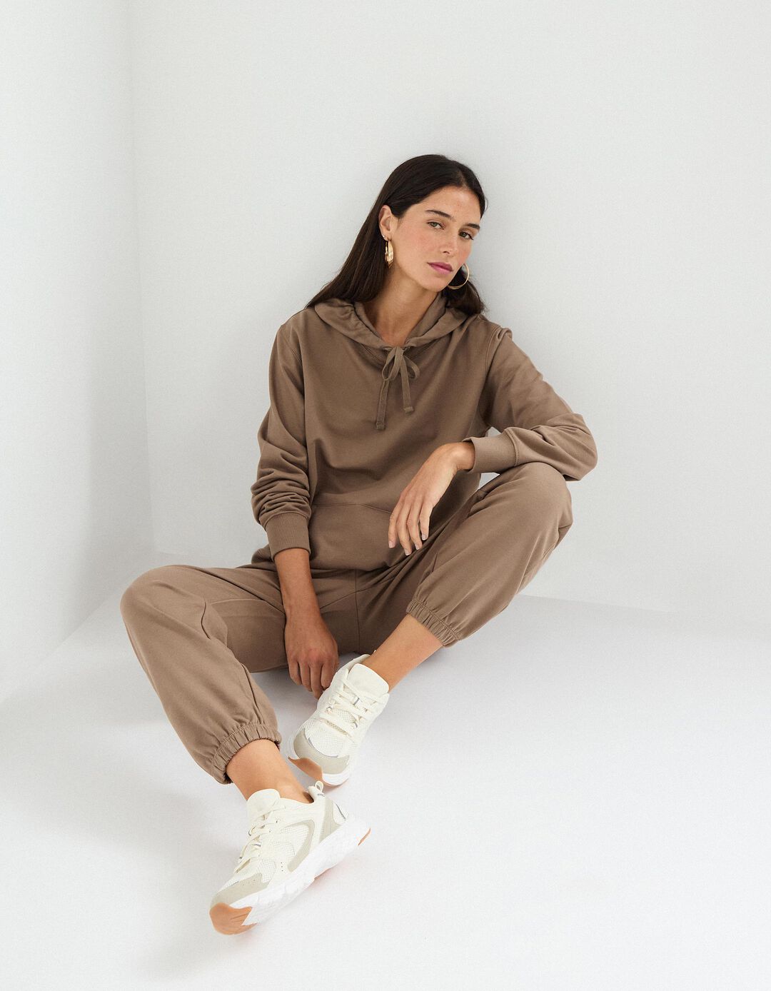Sweatshirt com Capuz, Mulher, Bege Escuro