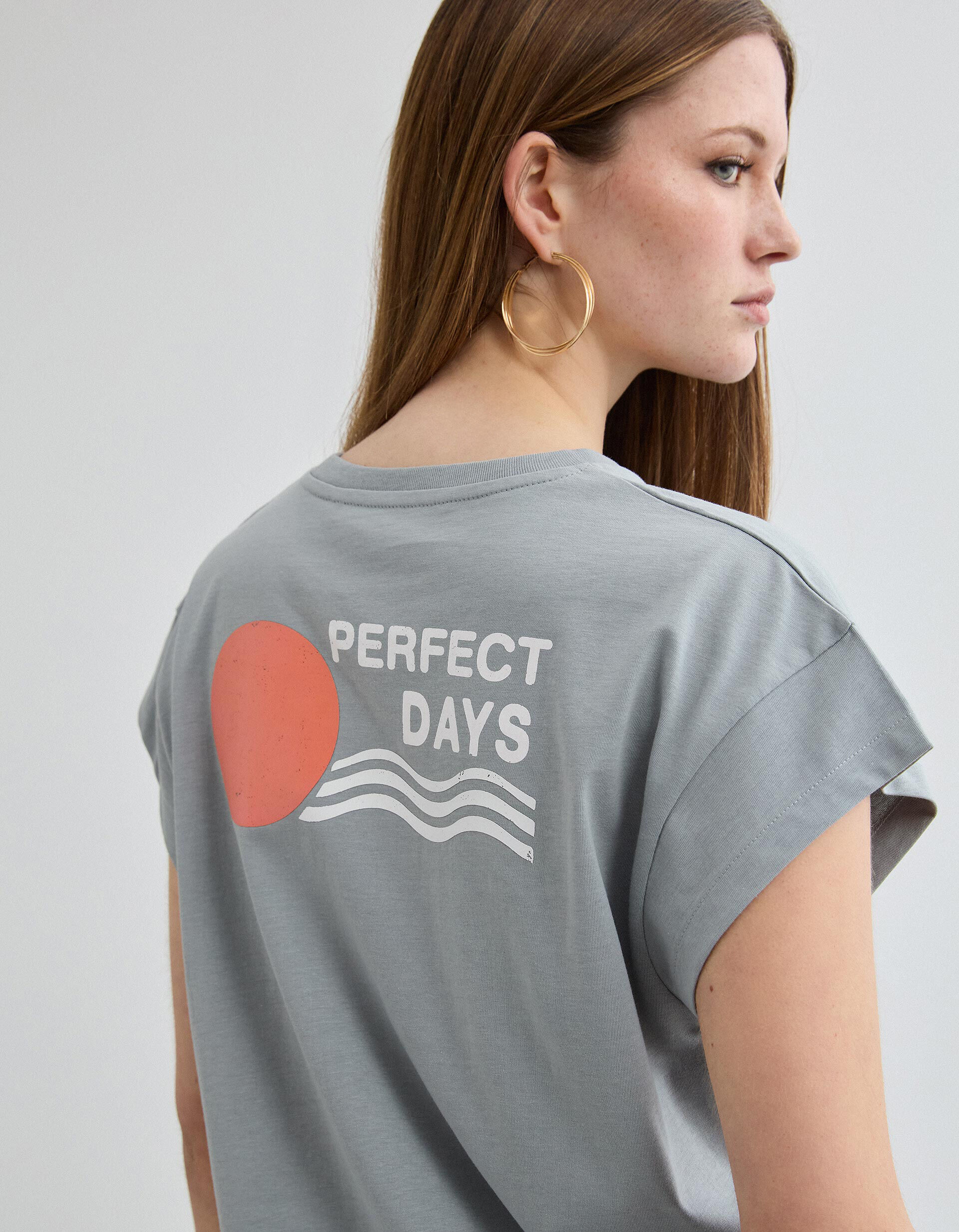 Comprar Online T-shirt Estampado, Mulher, Cinzento Claro