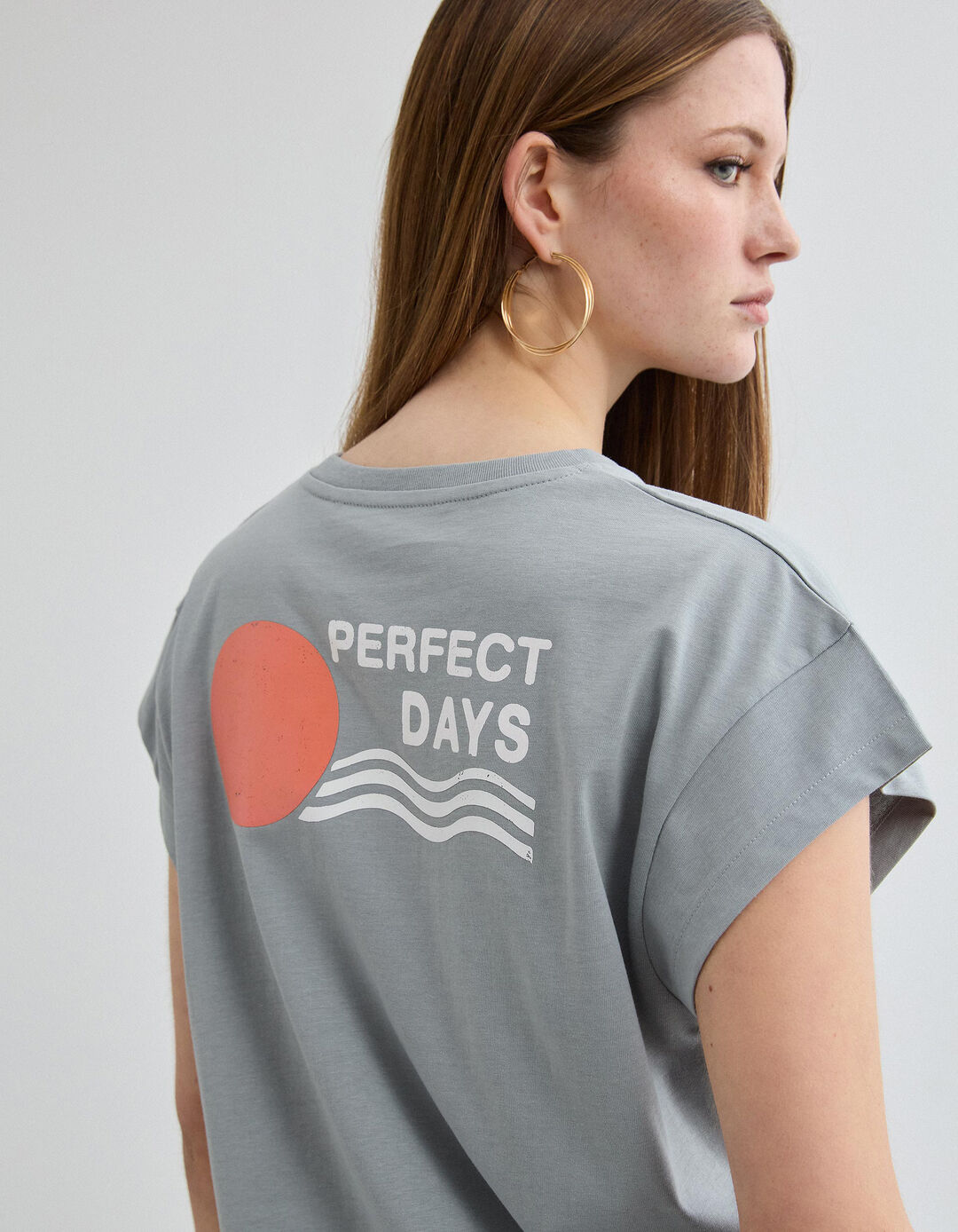 T-shirt Estampado, Mulher, Cinzento Claro